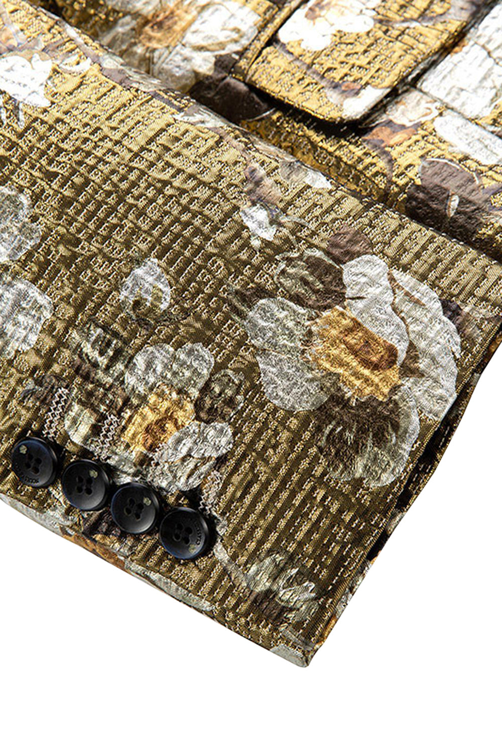 Guldtryckt blommig en knapp balkavaj