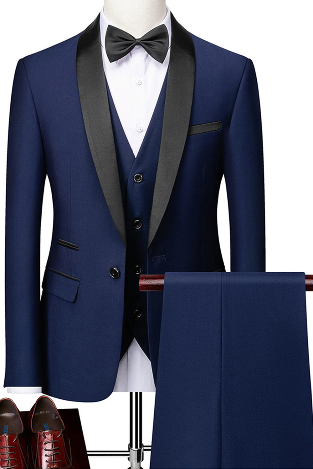 Mäns Svart Sjal Kavajslag En knapp Formella kostymer