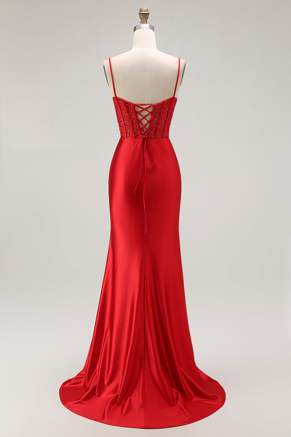 Gyllene Mermaid Spaghetti Straps Korsett Plisserad Lång Balklänning med Slits