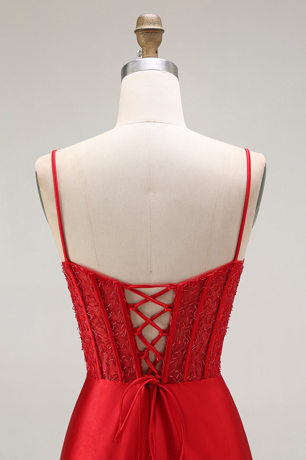 Gyllene Mermaid Spaghetti Straps Korsett Plisserad Lång Balklänning med Slits