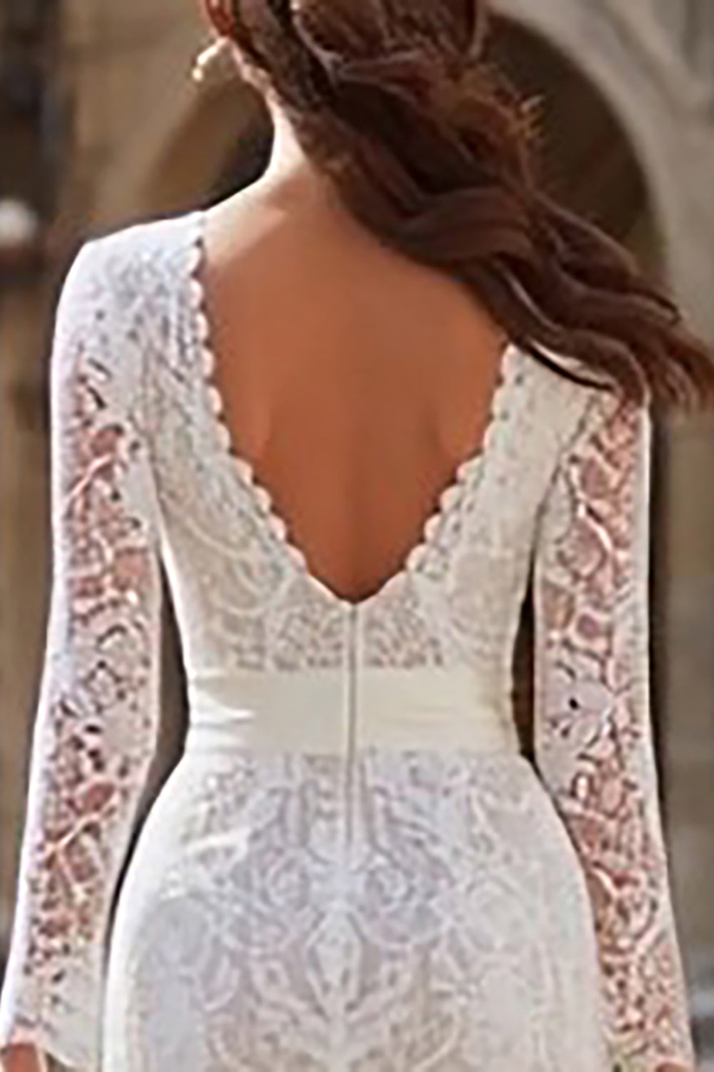 Ivory Lace Bodycon Långärmad Midi Förlovningsklänning med Skärp