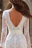 Ivory Lace Bodycon Långärmad Midi Förlovningsklänning med Skärp