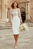 Ivory Bodycon Bateau Neck Midi Förlovningsklänning med Spets