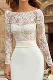 Ivory Bodycon Bateau Neck Midi Förlovningsklänning med Spets