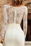 Ivory Bodycon Bateau Neck Midi Förlovningsklänning med Spets