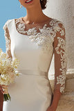 Ivory Bodycon 3/4 ärm Appliqued Midi Förlovningsklänning