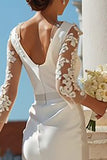 Ivory Bodycon 3/4 ärm Appliqued Midi Förlovningsklänning