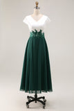 White Green A Line V Neck Appliqued Mother Of The Bride Dress