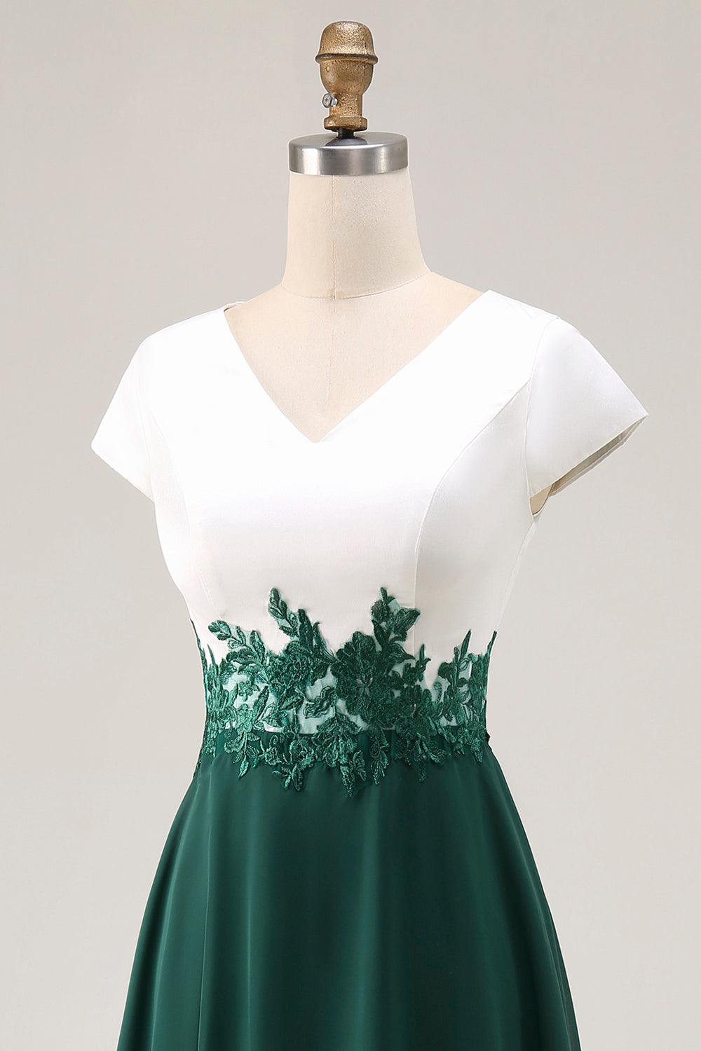 White Green A Line V Neck Appliqued Mother Of The Bride Dress