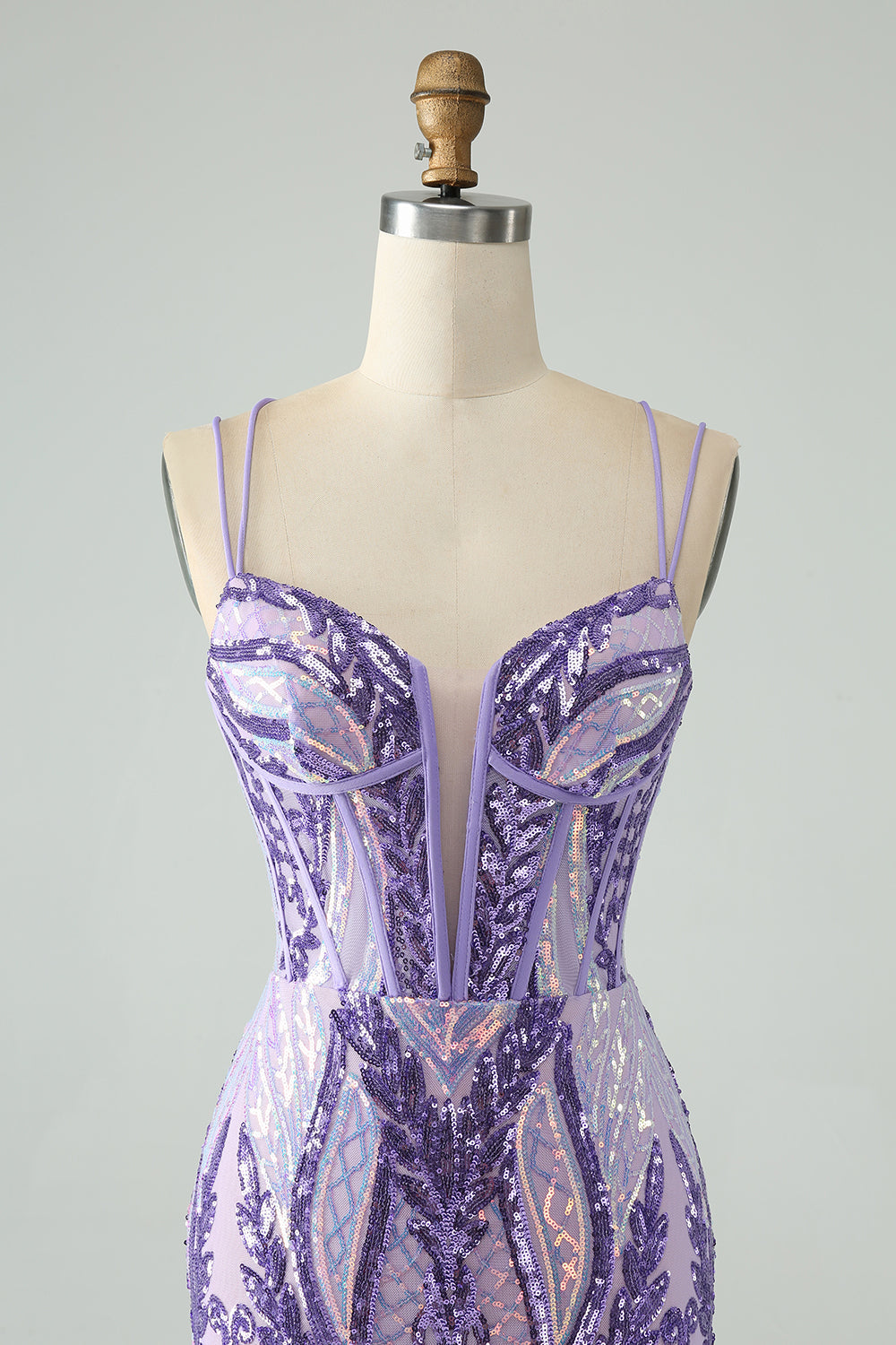 Glittrande Mörklila Spaghetti Straps Korsett Homecoming Klänning med Paljetter