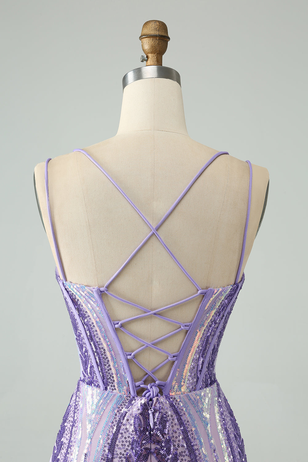 Glittrande Mörklila Spaghetti Straps Korsett Homecoming Klänning med Paljetter