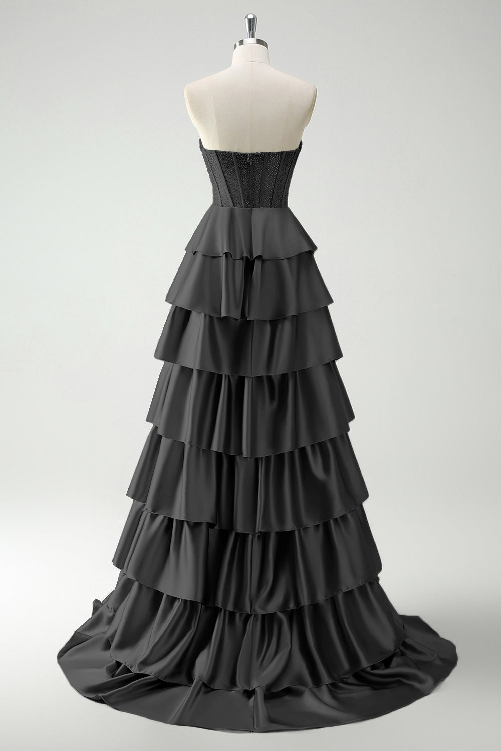 Grön Älskling Prinsessa Satin Tiered Lång Korsett Balklänning med slits