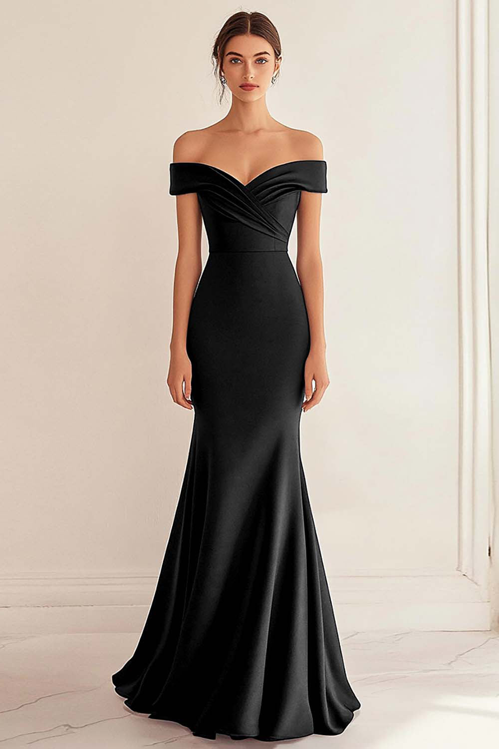 Off the Shoulder Sjöjungfru Ruched Navy formell klänning