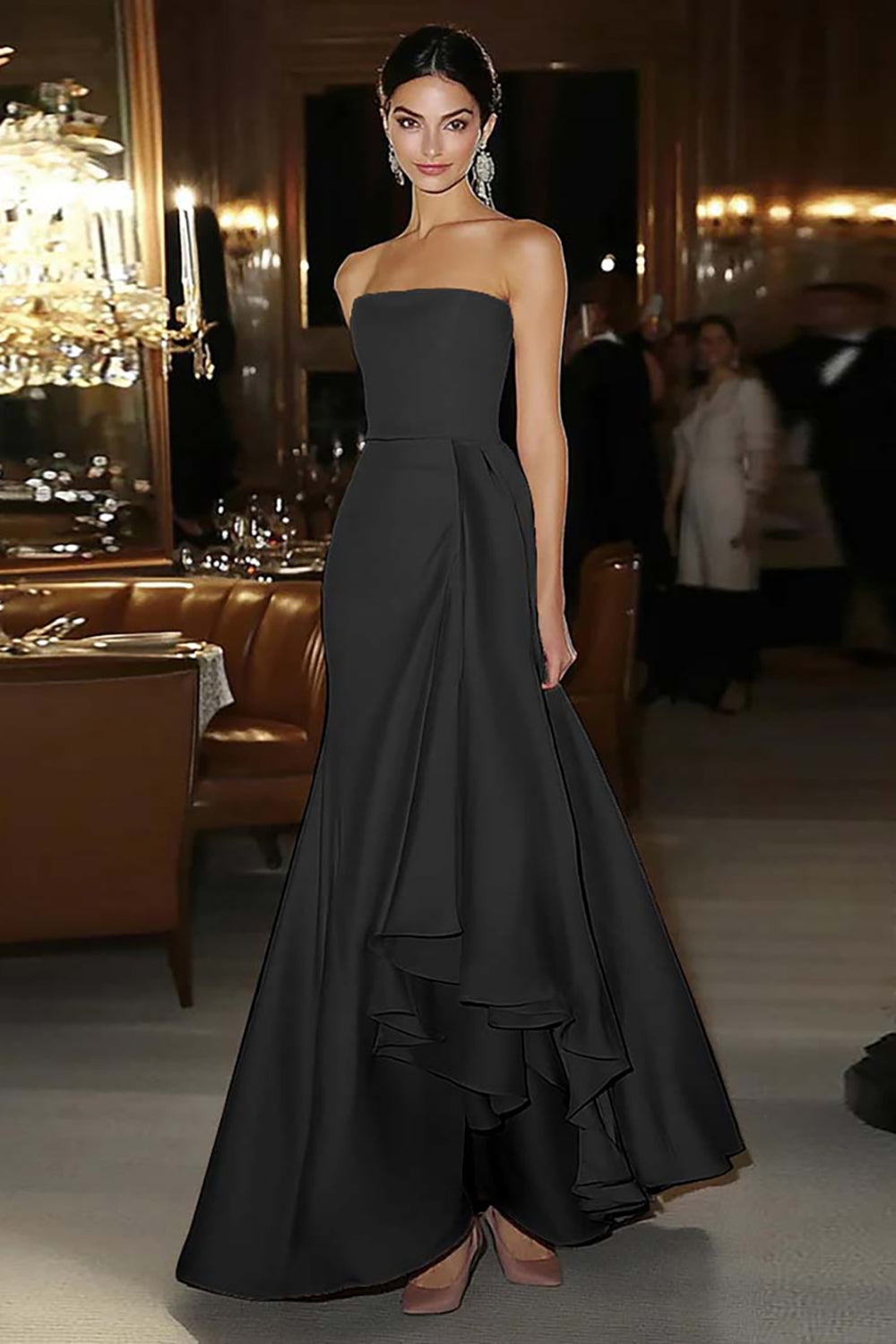 Fodral Rosa Satin Axelbandslös Gala Klänning