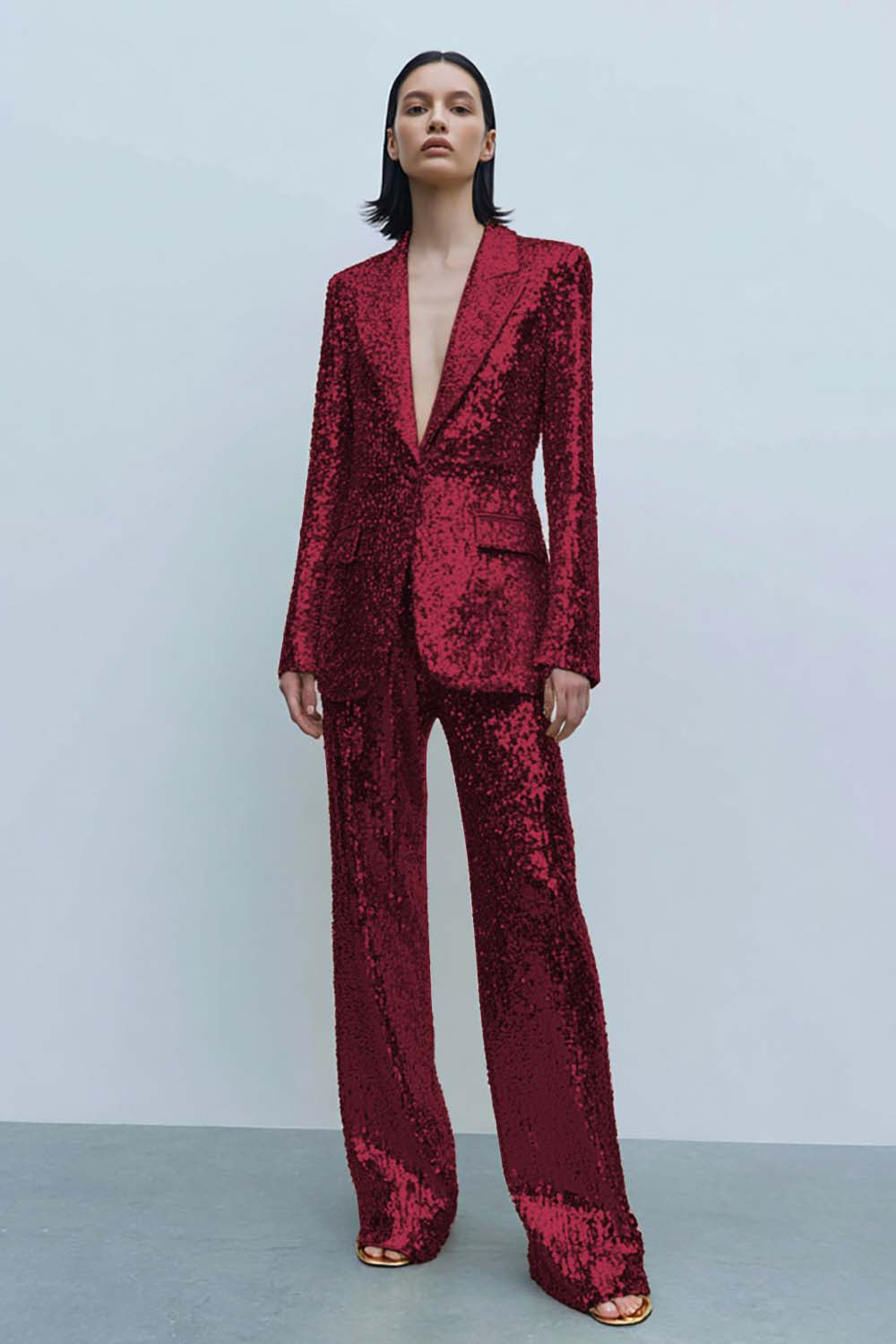 Glittrande gyllene 2-delad topp slag kvinnor baldräkter