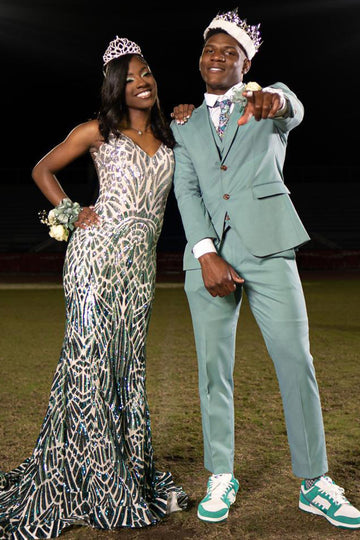 Mynta 3-Delad Hackslag Män Bal Bröllop Kostymer