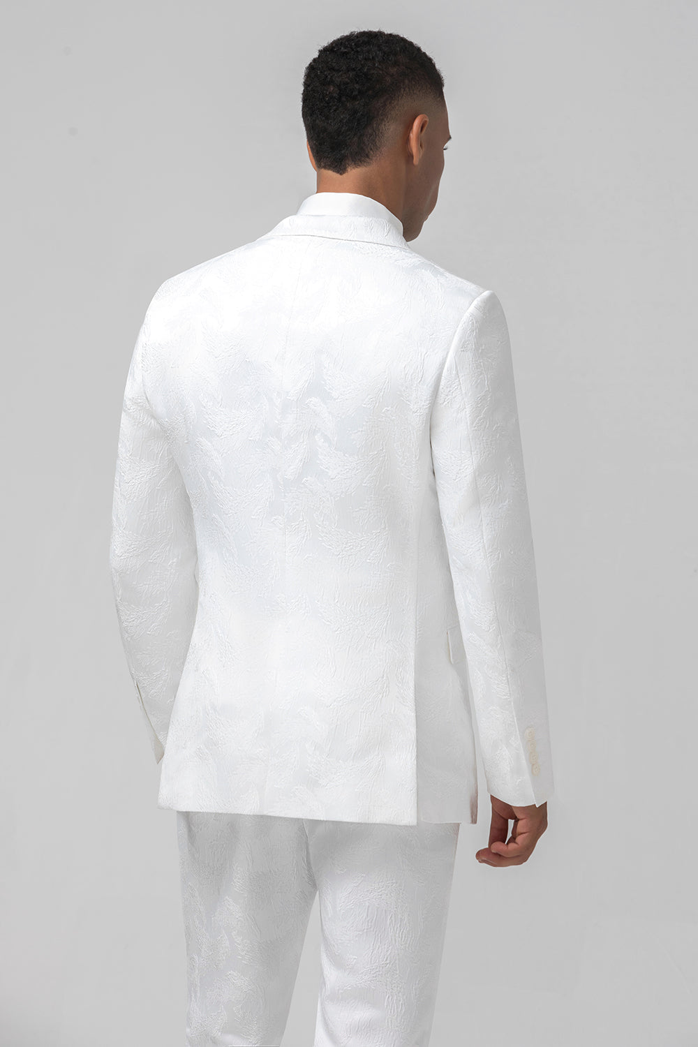 Vit Slim Fit Peak Kavajslag Jacquard Dubbelknäppt 2 Stycke Herrdräkter