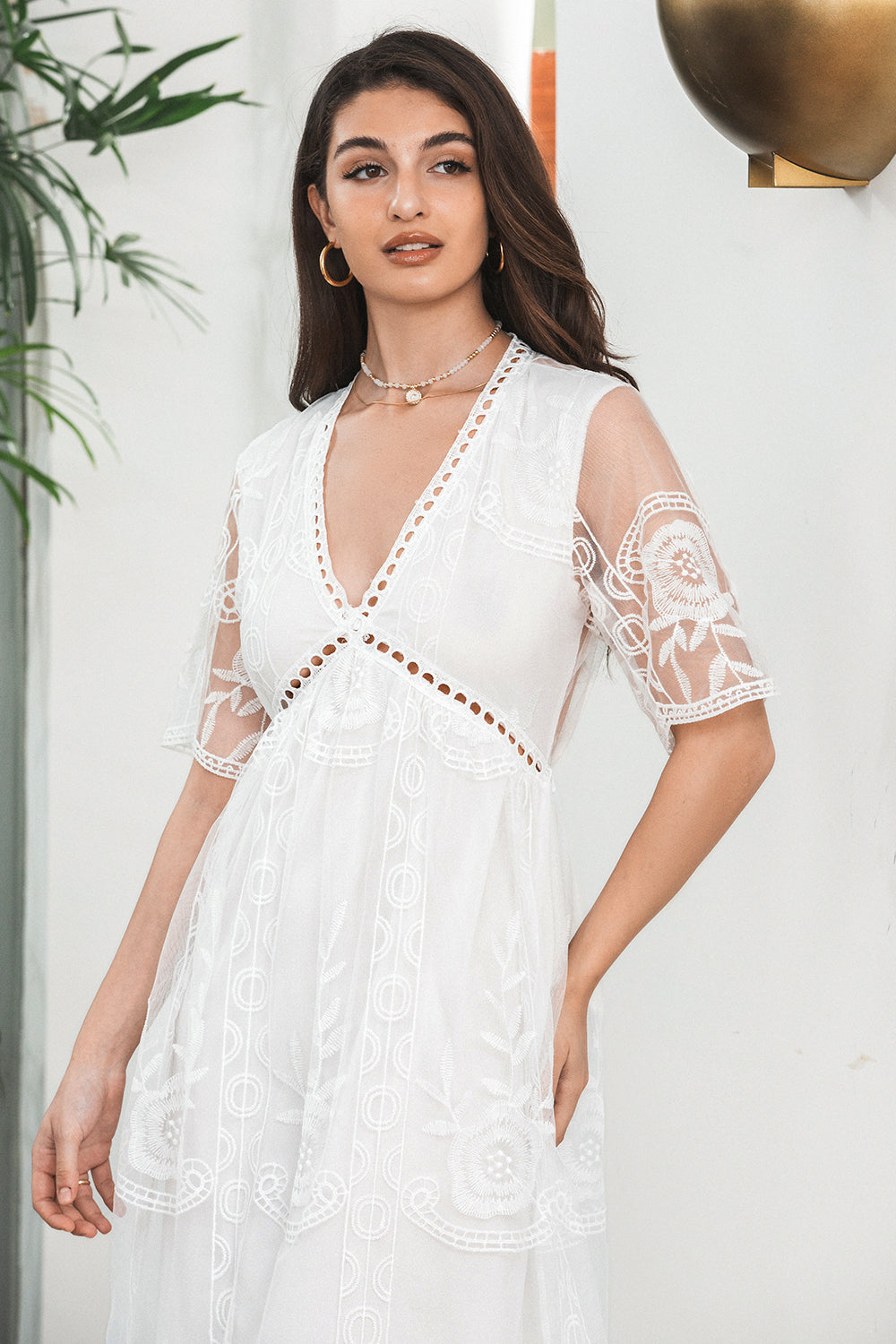 Vit Boho Maxi Spets Formell Festklänning