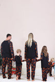 Marinblå tryckt långärmad familj halloween pyjamas
