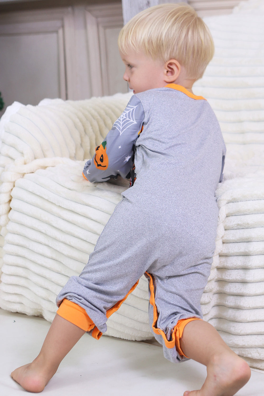 Grå Tryckt Långärmad Familj Halloween Pyjamas