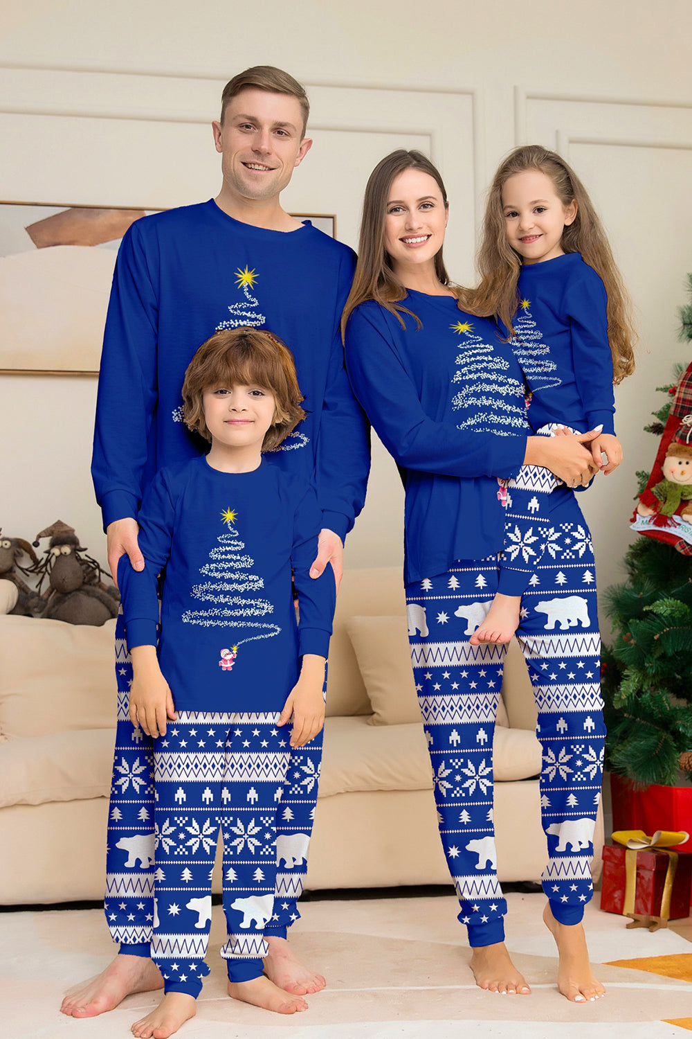 Röd Print Tree Långärmad Jul Familj Matchande Pyjamas