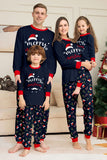 Marinblå God Jul Tryck Familj Matchande Pyjamas Set