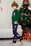 Grön Blå Träd Tryck Långärmad Jul Familj Matchande Pyjamas