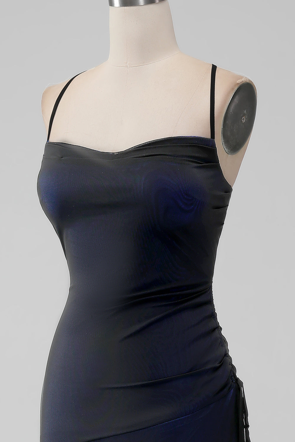 Tillbaka Blå sjöjungfru Spaghetti Remmar Lång Brudtärneklänning med Slits