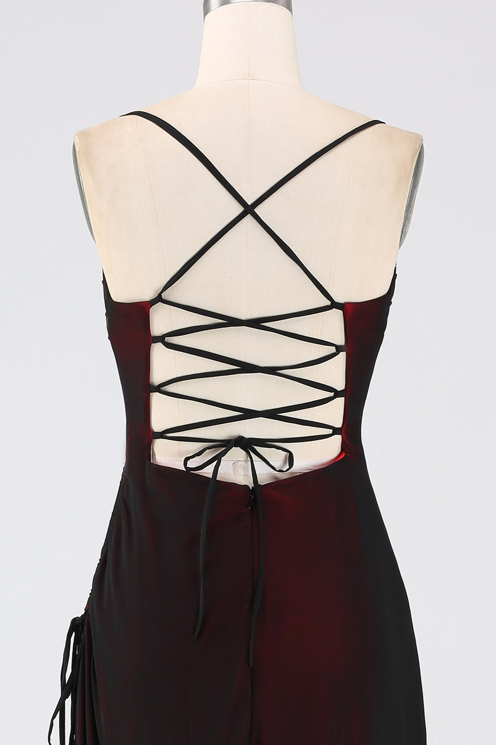 Slida Spaghetti Remmar Svart Röd Golvlång Brudtärna Klänning