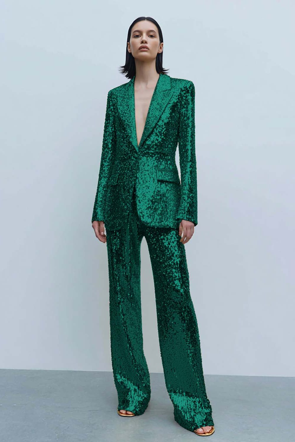 Glittrande gyllene 2-delad topp slag kvinnor baldräkter