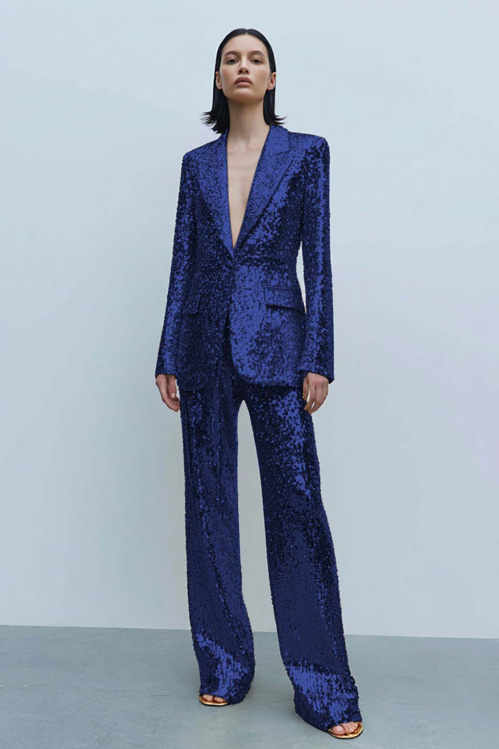 Glittrande gyllene 2-delad topp slag kvinnor baldräkter