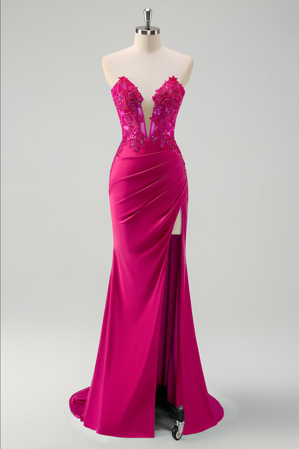 Sjöjungfru Grön Axelbandslös Cut Out Korsett Lång Balklänning med slits