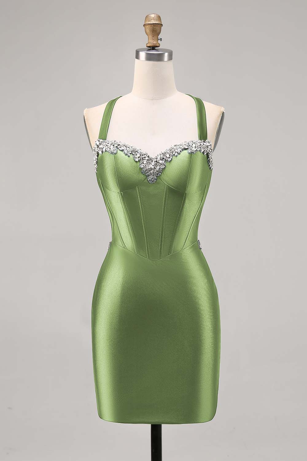 Korsett Satin Bodycon Mörkgrön Homecoming Klänning