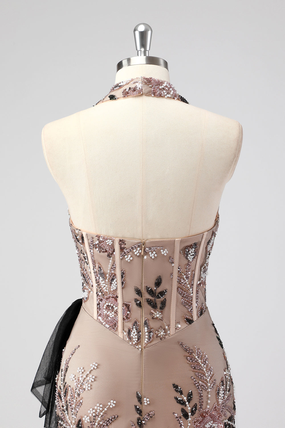 Glitter Halter Rodnande Korsett Snäva Applikationer Kort Cocktailklänning med Beading