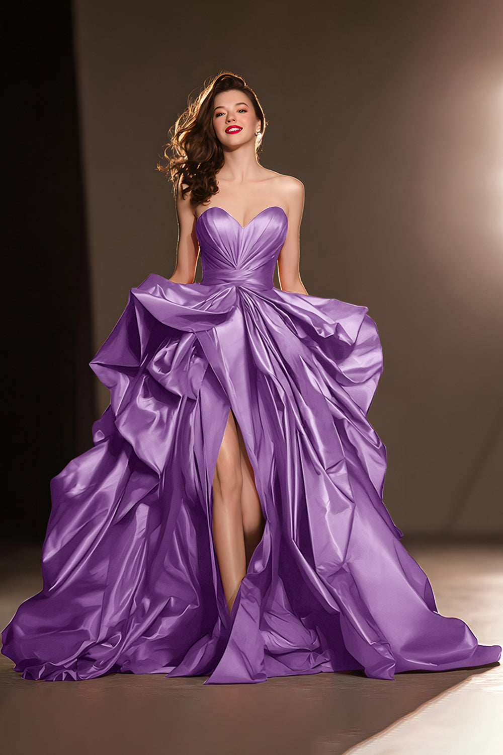 A Line Sweetheart Mörkröd Volang Pageant Klänning med slits