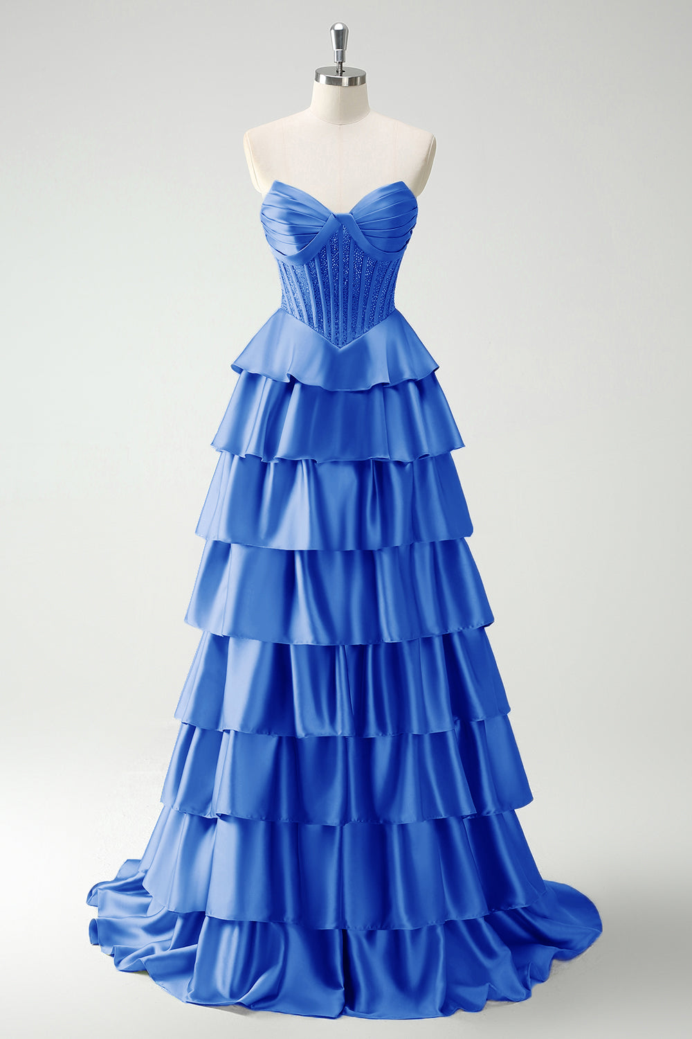 Grön Älskling Prinsessa Satin Tiered Lång Korsett Balklänning med slits