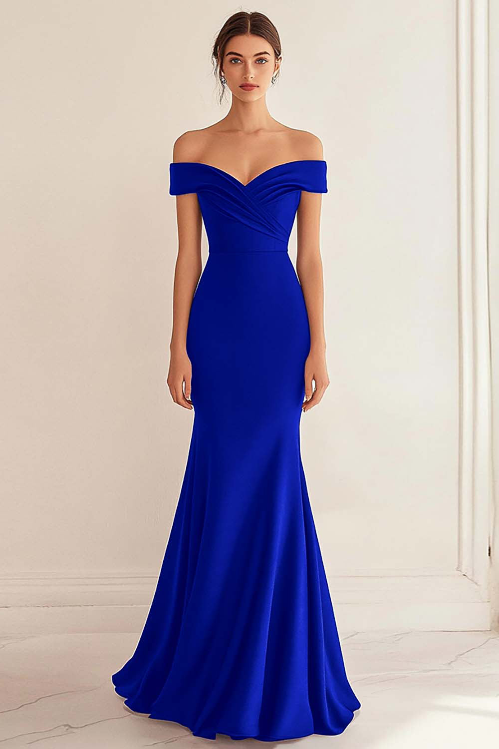 Off the Shoulder Sjöjungfru Ruched Navy formell klänning