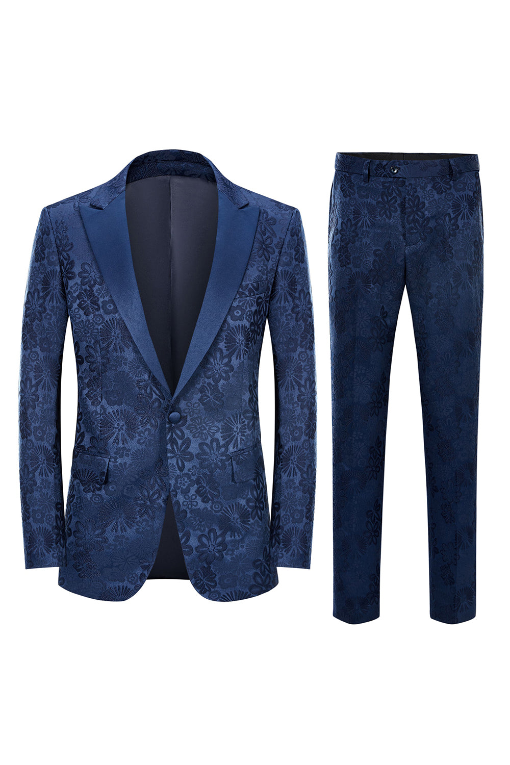 Svart Peak Lapel Jacquard 2-delad Baldräkter För Män