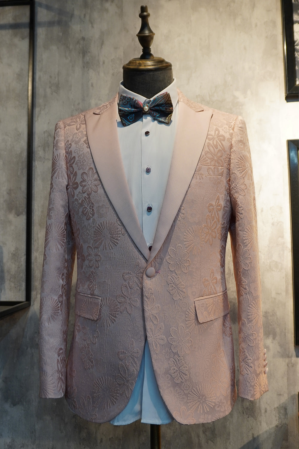 Svart Peak Lapel Jacquard 2-delad Baldräkter För Män