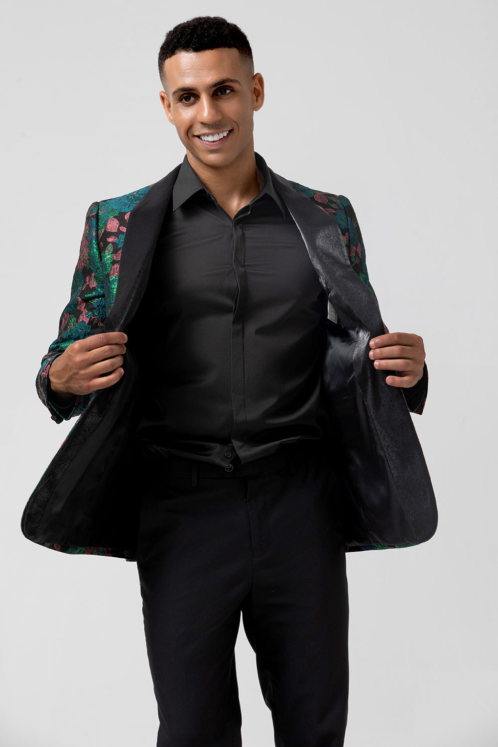 Grön Jacquard Sjal Kavajslag En knapp Mäns Prom Kavaj