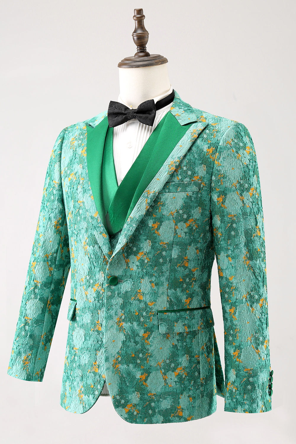 Green Peak Kavajslag 3-delad Jacquard One Button Men's Prom Suits