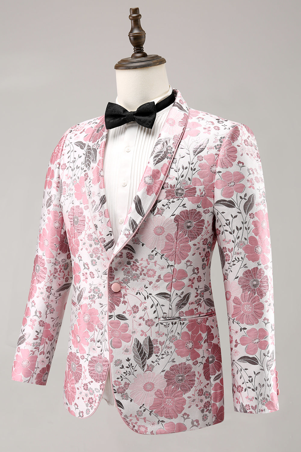 Rosa Sjal Kavajslag Jacquard One Button Men's Prom Kavaj
