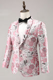 Rosa Sjal Kavajslag Jacquard One Button Men's Prom Kavaj