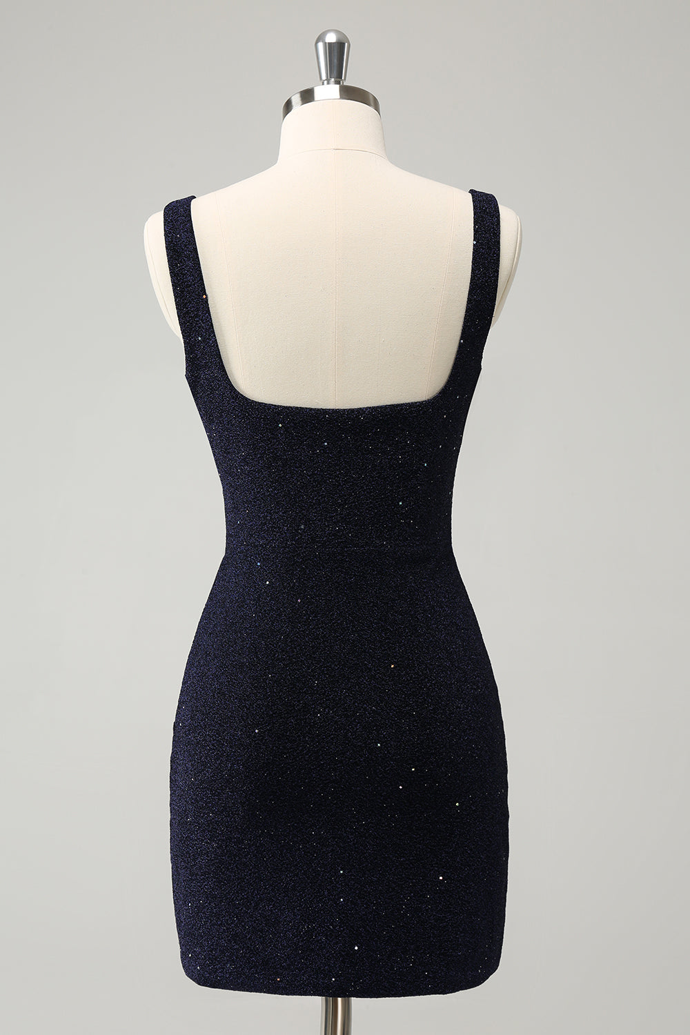 Glittrande Bodycon Fyrkantig hals Mini Mörkblå Homecoming Klänning Med Spalt