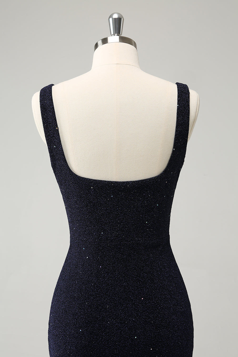 Glittrande Mörkblå Fyrkantig Hals Bodycon Mini Homecoming Klänning Med Slits