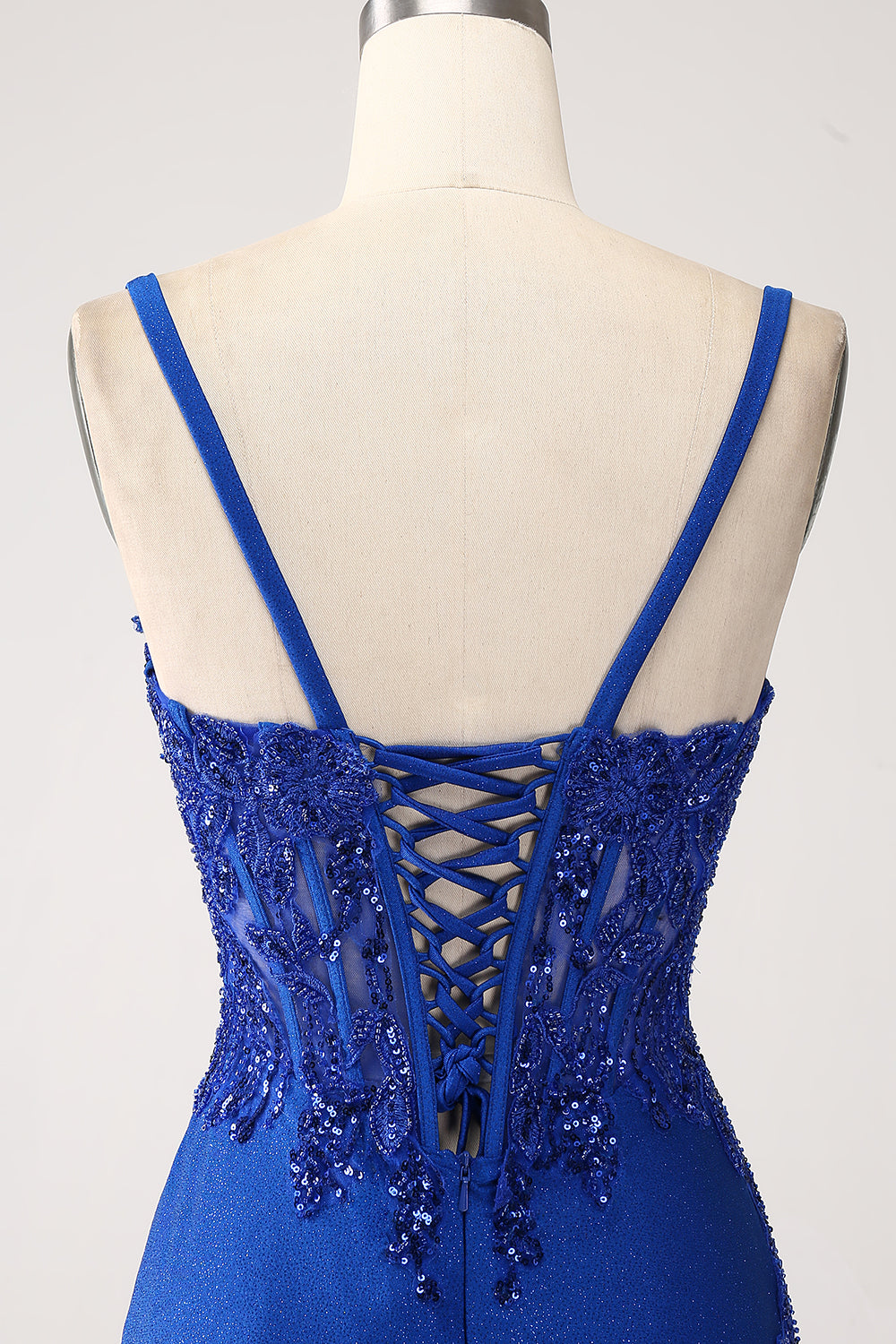 Glitter Royal Blue Mermaid Spaghetti Straps Lång Balklänning med applikationer