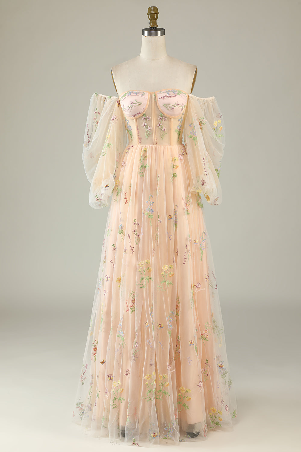 Grön Av Axeln Långa Ärmar A-linje Balklänning