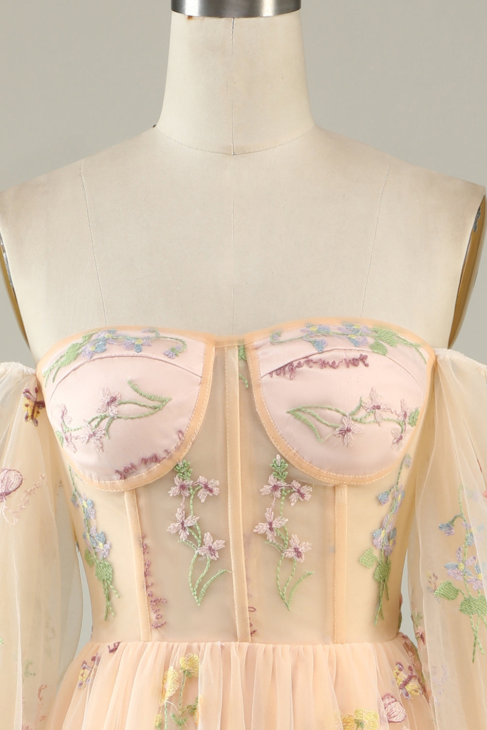 Grön Av Axeln Långa Ärmar A-linje Balklänning