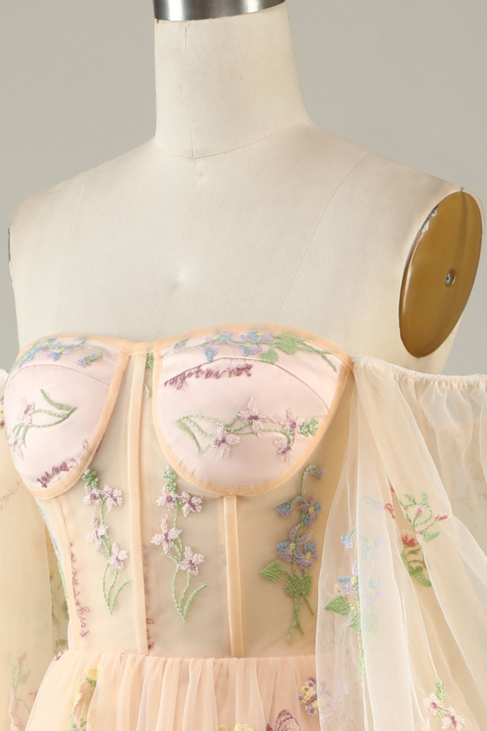 Grön Av Axeln Långa Ärmar A-linje Balklänning