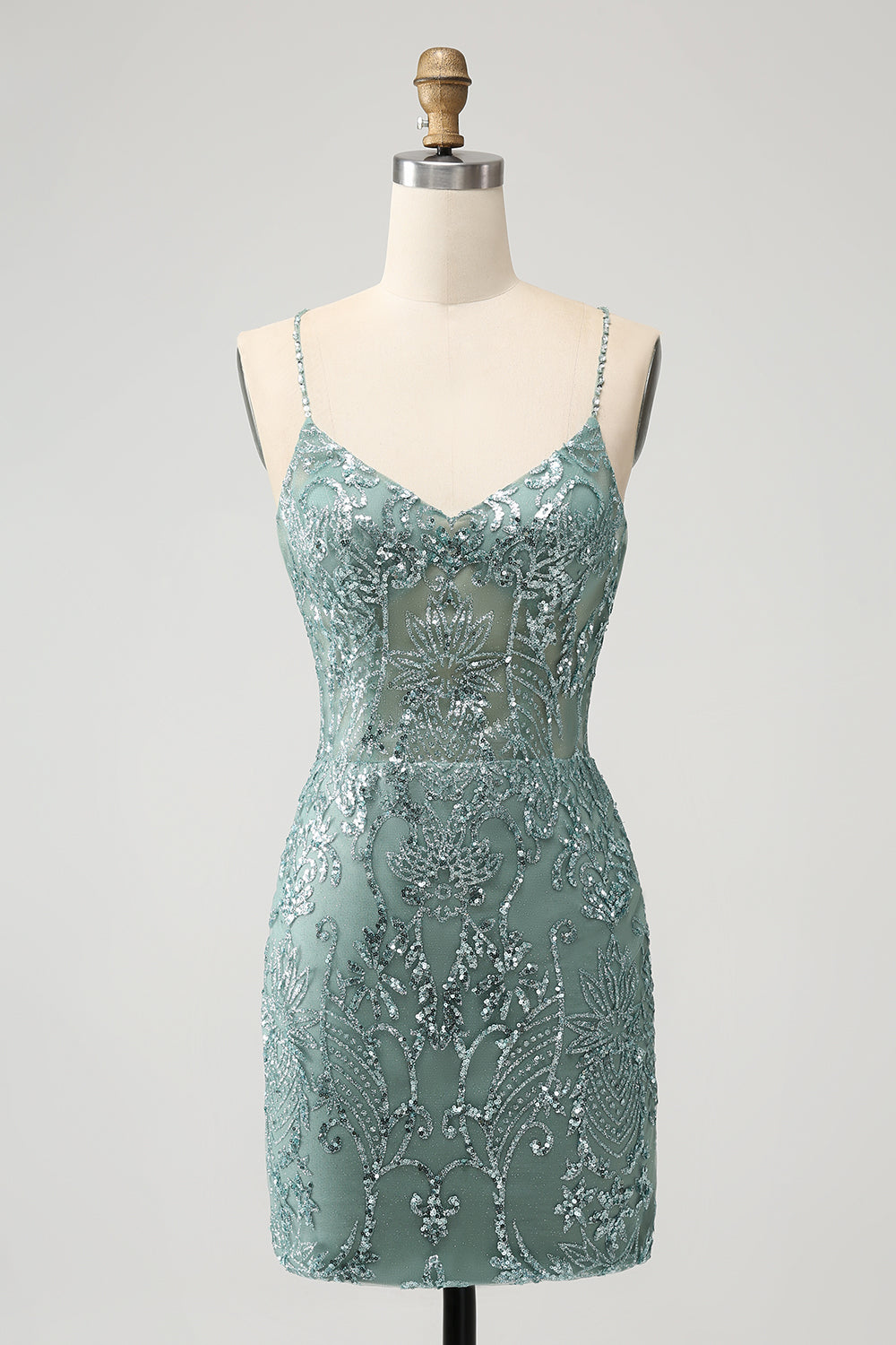 Grön Bodycon Pärlstav Kort Homecoming Klänning med Criss Cross Back